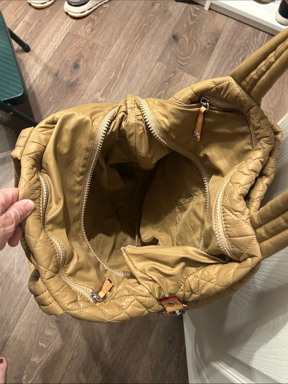 MZ Wallace Quilted Camel Tote with Removable Stripe Strap - Picture 3 of 3
